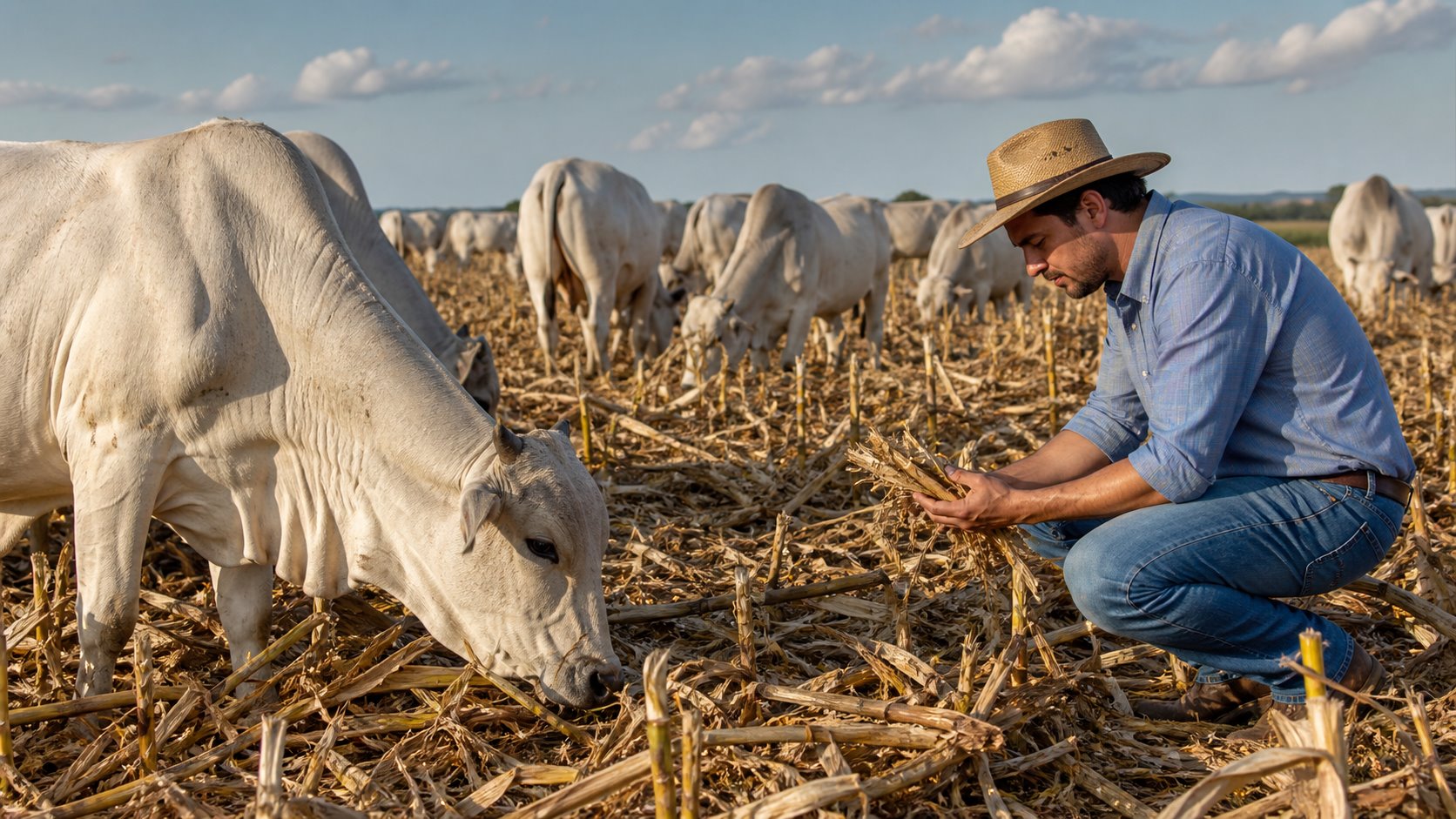Palhada de milho e sorgo para gado na seca: uso com segurança