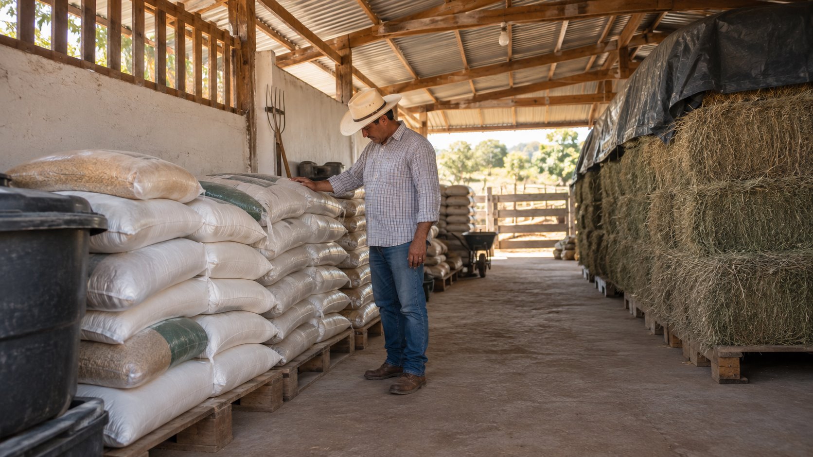 Ração, mineral e feno: armazenamento seguro mesmo sem galpão grande
