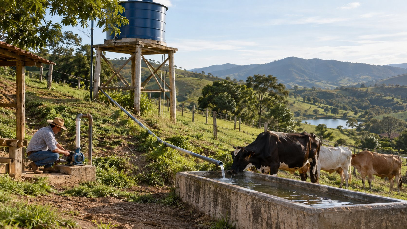 Bebedouro por gravidade ou por bomba: escolha pela vazão e manutenção
