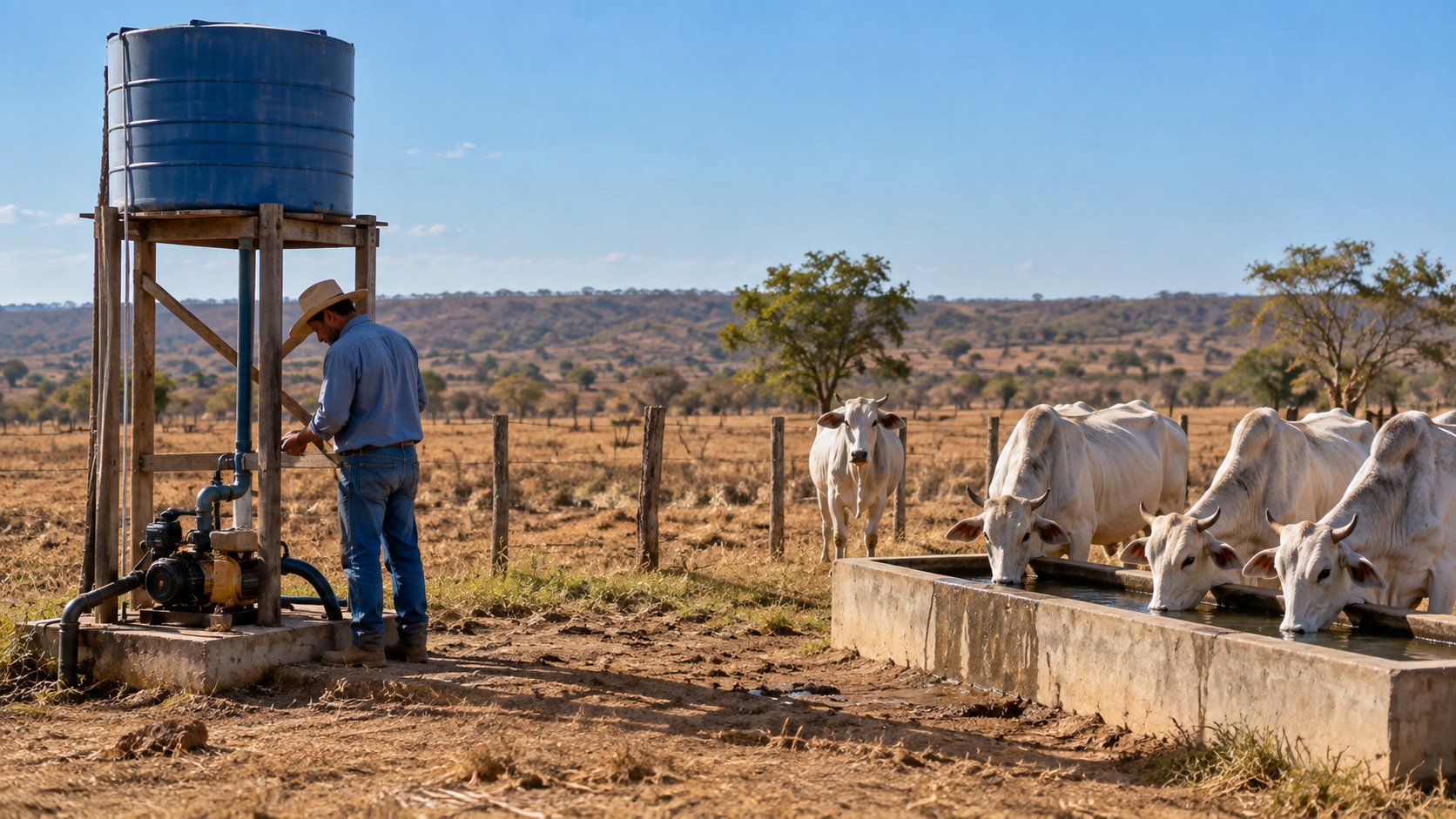 Seca e falha de equipamento: reserva de água para pequenos lotes de bovinos
